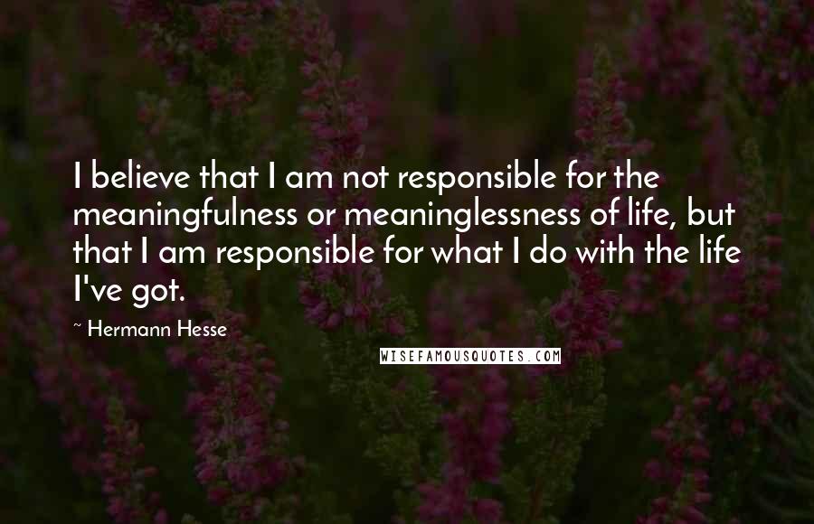 Hermann Hesse Quotes: I believe that I am not responsible for the meaningfulness or meaninglessness of life, but that I am responsible for what I do with the life I've got.