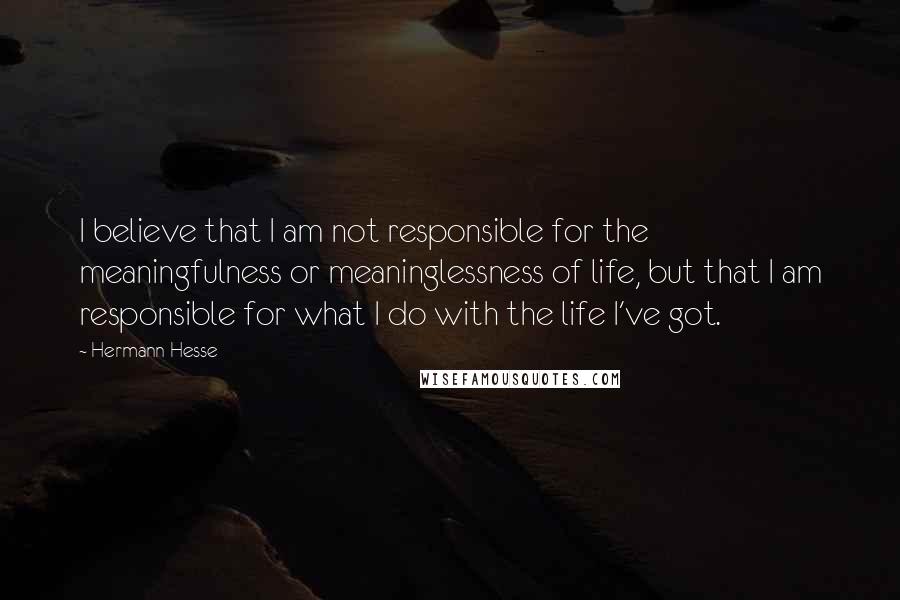 Hermann Hesse Quotes: I believe that I am not responsible for the meaningfulness or meaninglessness of life, but that I am responsible for what I do with the life I've got.