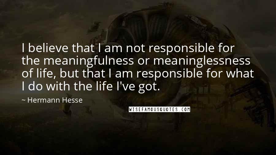 Hermann Hesse Quotes: I believe that I am not responsible for the meaningfulness or meaninglessness of life, but that I am responsible for what I do with the life I've got.