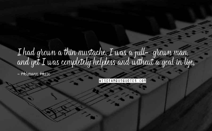 Hermann Hesse Quotes: I had grown a thin mustache, I was a full-grown man, and yet I was completely helpless and without a goal in life.