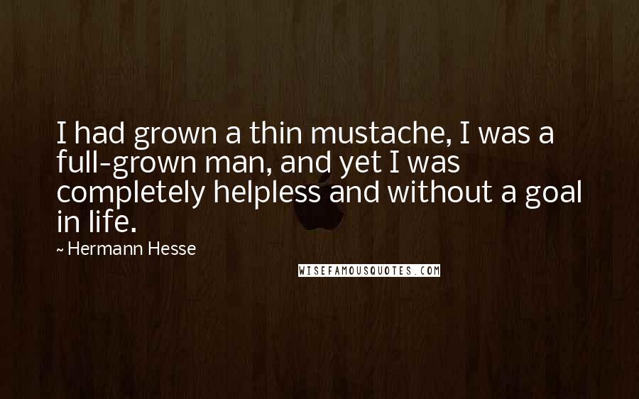 Hermann Hesse Quotes: I had grown a thin mustache, I was a full-grown man, and yet I was completely helpless and without a goal in life.