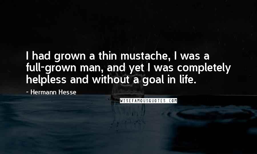 Hermann Hesse Quotes: I had grown a thin mustache, I was a full-grown man, and yet I was completely helpless and without a goal in life.