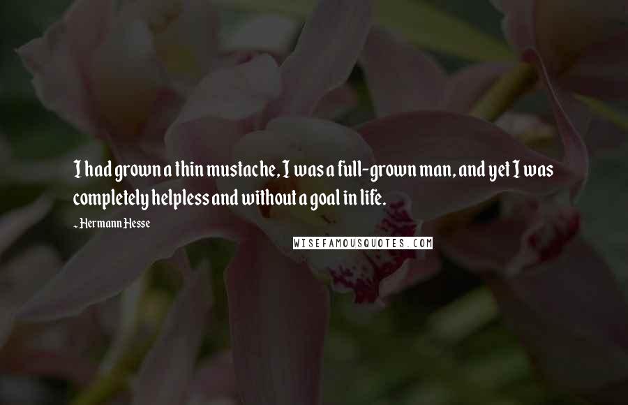 Hermann Hesse Quotes: I had grown a thin mustache, I was a full-grown man, and yet I was completely helpless and without a goal in life.