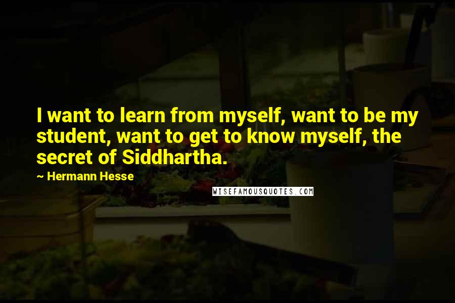 Hermann Hesse Quotes: I want to learn from myself, want to be my student, want to get to know myself, the secret of Siddhartha.