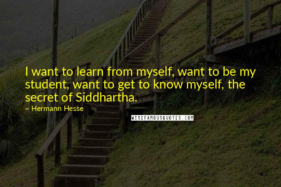 Hermann Hesse Quotes: I want to learn from myself, want to be my student, want to get to know myself, the secret of Siddhartha.