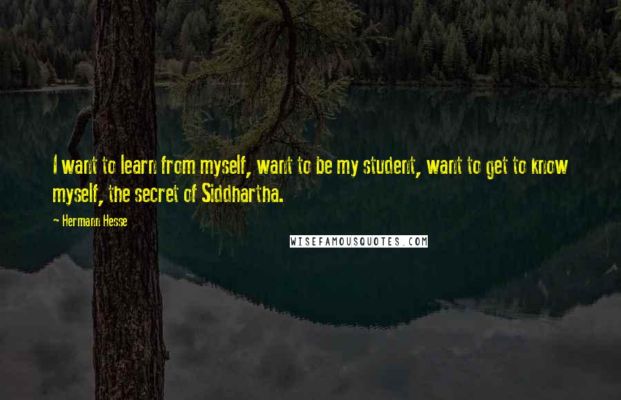 Hermann Hesse Quotes: I want to learn from myself, want to be my student, want to get to know myself, the secret of Siddhartha.