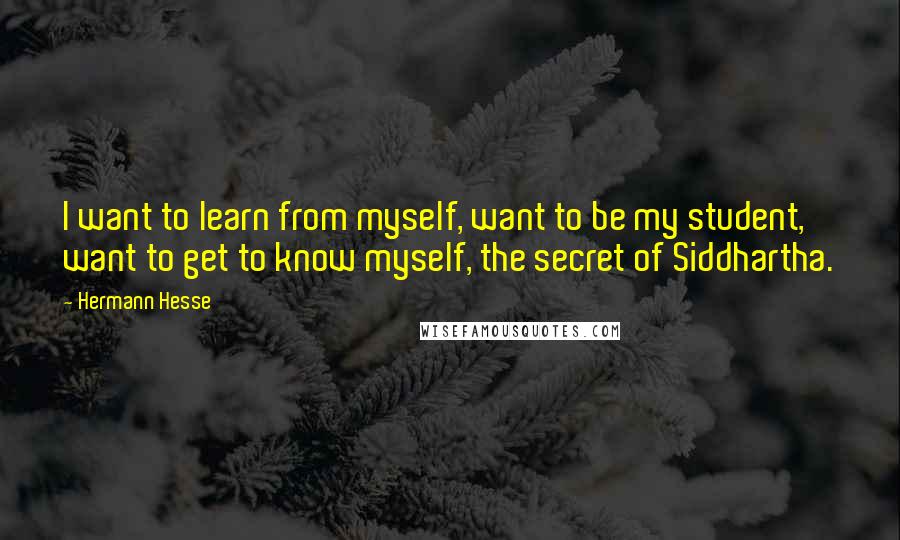 Hermann Hesse Quotes: I want to learn from myself, want to be my student, want to get to know myself, the secret of Siddhartha.