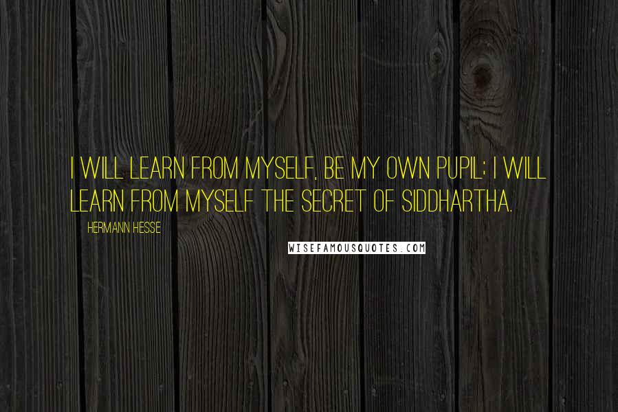 Hermann Hesse Quotes: I will learn from myself, be my own pupil; I will learn from myself the secret of Siddhartha.