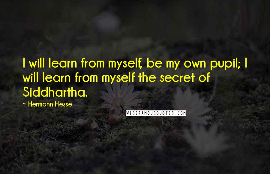 Hermann Hesse Quotes: I will learn from myself, be my own pupil; I will learn from myself the secret of Siddhartha.