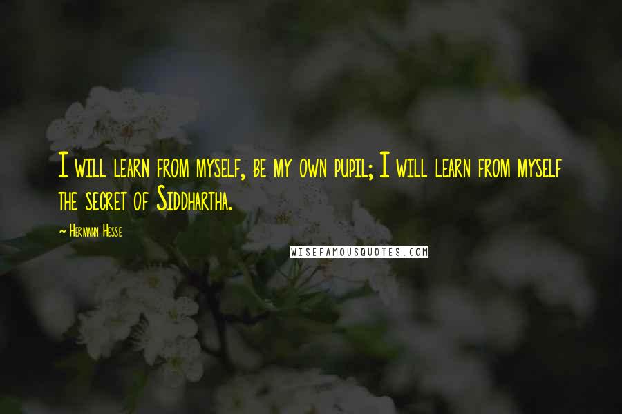 Hermann Hesse Quotes: I will learn from myself, be my own pupil; I will learn from myself the secret of Siddhartha.