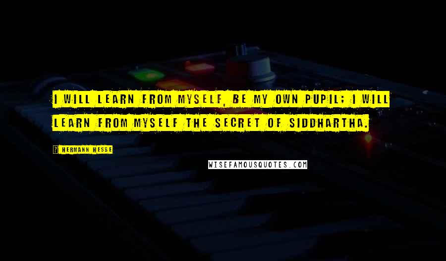 Hermann Hesse Quotes: I will learn from myself, be my own pupil; I will learn from myself the secret of Siddhartha.