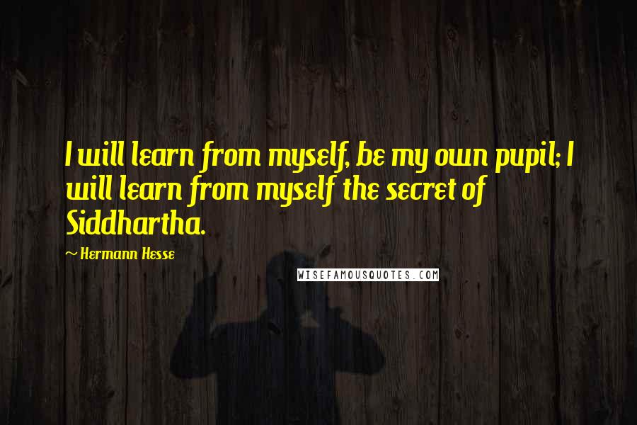 Hermann Hesse Quotes: I will learn from myself, be my own pupil; I will learn from myself the secret of Siddhartha.