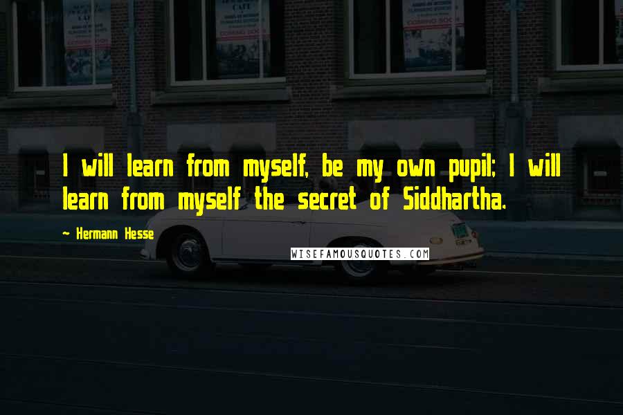 Hermann Hesse Quotes: I will learn from myself, be my own pupil; I will learn from myself the secret of Siddhartha.