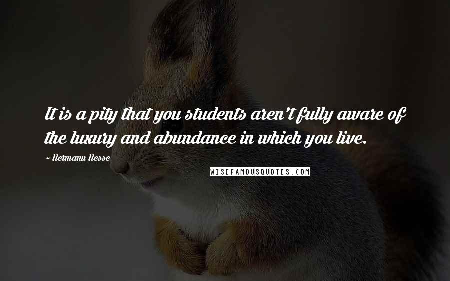 Hermann Hesse Quotes: It is a pity that you students aren't fully aware of the luxury and abundance in which you live.