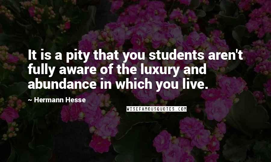 Hermann Hesse Quotes: It is a pity that you students aren't fully aware of the luxury and abundance in which you live.