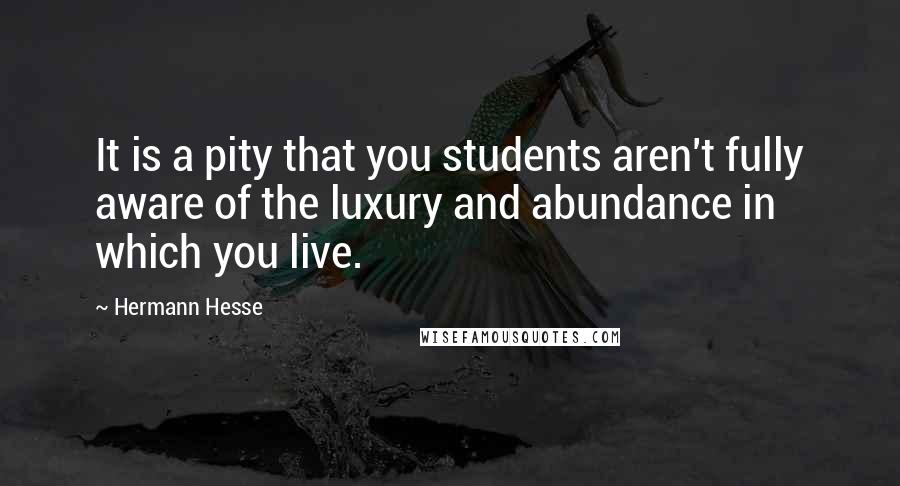Hermann Hesse Quotes: It is a pity that you students aren't fully aware of the luxury and abundance in which you live.