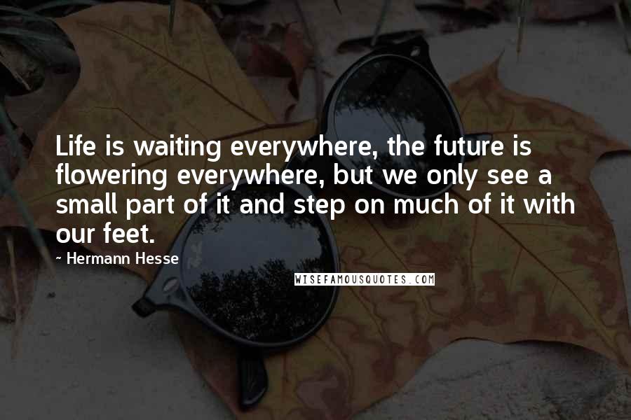 Hermann Hesse Quotes: Life is waiting everywhere, the future is flowering everywhere, but we only see a small part of it and step on much of it with our feet.