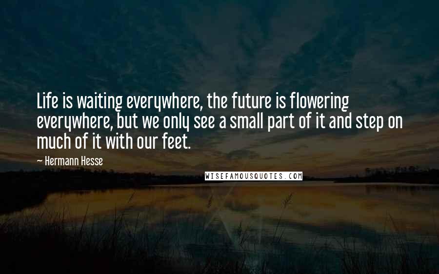 Hermann Hesse Quotes: Life is waiting everywhere, the future is flowering everywhere, but we only see a small part of it and step on much of it with our feet.