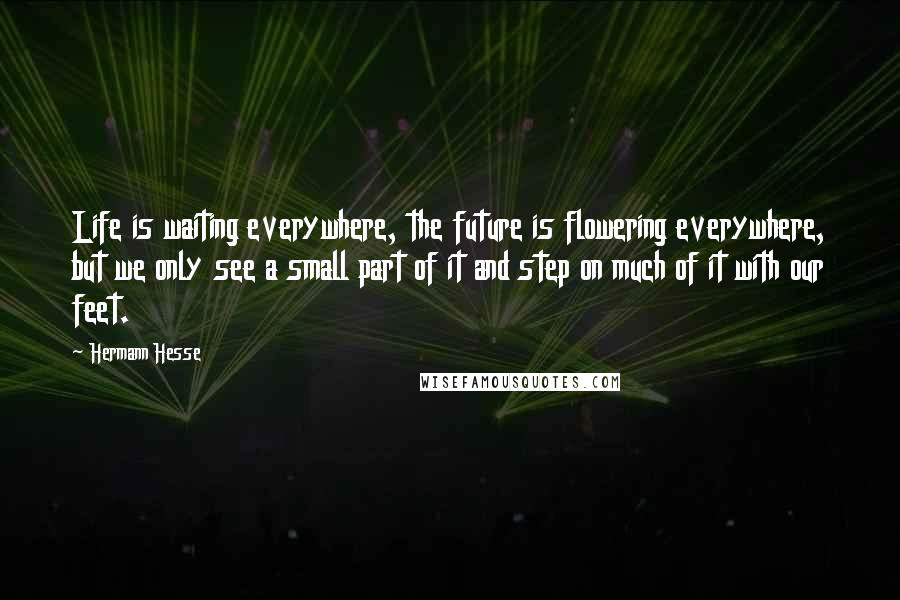 Hermann Hesse Quotes: Life is waiting everywhere, the future is flowering everywhere, but we only see a small part of it and step on much of it with our feet.