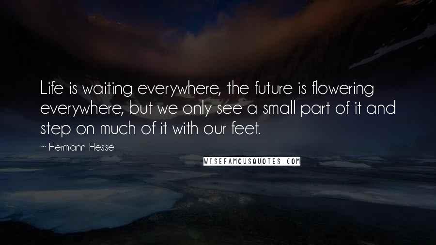 Hermann Hesse Quotes: Life is waiting everywhere, the future is flowering everywhere, but we only see a small part of it and step on much of it with our feet.