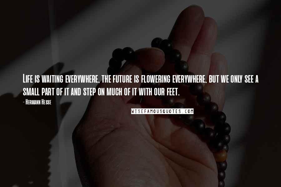 Hermann Hesse Quotes: Life is waiting everywhere, the future is flowering everywhere, but we only see a small part of it and step on much of it with our feet.