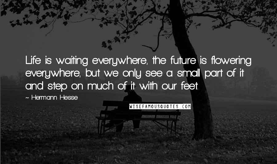 Hermann Hesse Quotes: Life is waiting everywhere, the future is flowering everywhere, but we only see a small part of it and step on much of it with our feet.