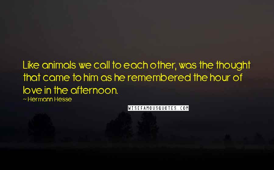 Hermann Hesse Quotes: Like animals we call to each other, was the thought that came to him as he remembered the hour of love in the afternoon.