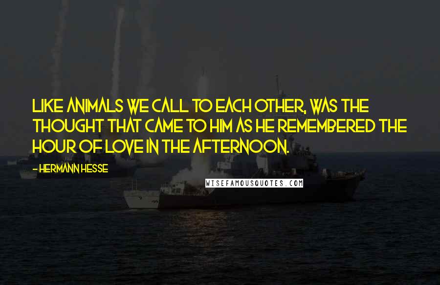 Hermann Hesse Quotes: Like animals we call to each other, was the thought that came to him as he remembered the hour of love in the afternoon.