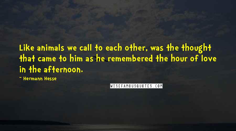 Hermann Hesse Quotes: Like animals we call to each other, was the thought that came to him as he remembered the hour of love in the afternoon.