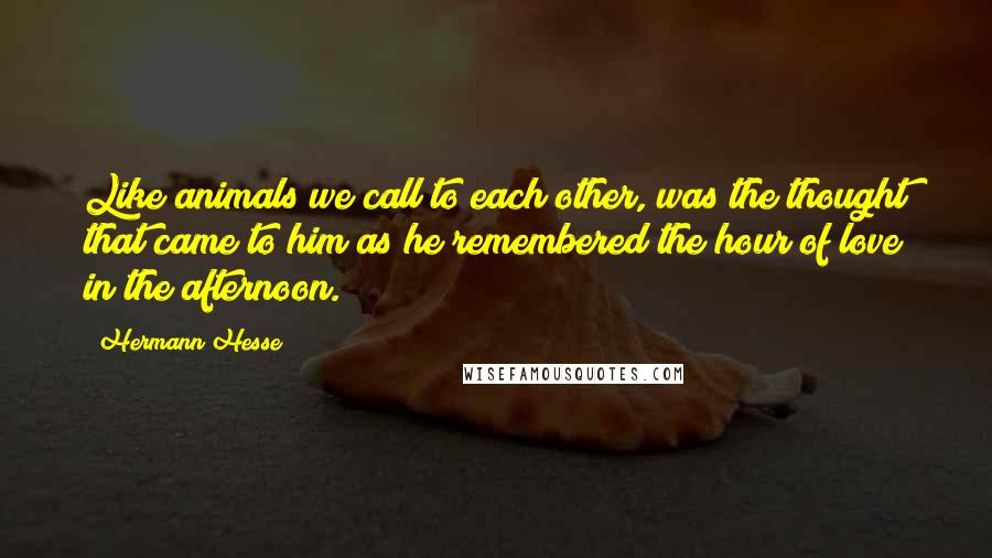 Hermann Hesse Quotes: Like animals we call to each other, was the thought that came to him as he remembered the hour of love in the afternoon.