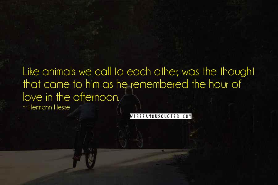 Hermann Hesse Quotes: Like animals we call to each other, was the thought that came to him as he remembered the hour of love in the afternoon.