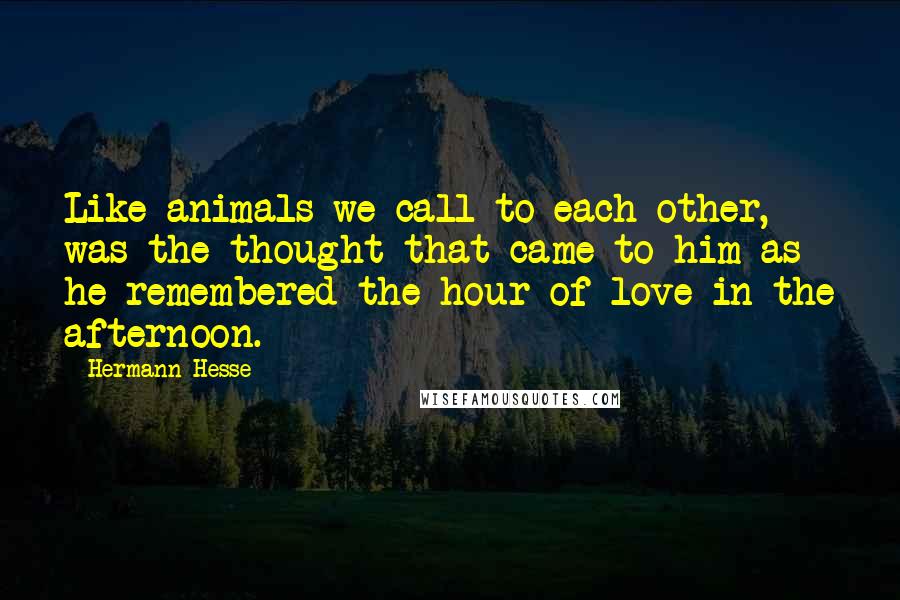 Hermann Hesse Quotes: Like animals we call to each other, was the thought that came to him as he remembered the hour of love in the afternoon.