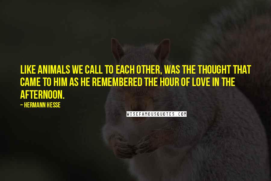 Hermann Hesse Quotes: Like animals we call to each other, was the thought that came to him as he remembered the hour of love in the afternoon.