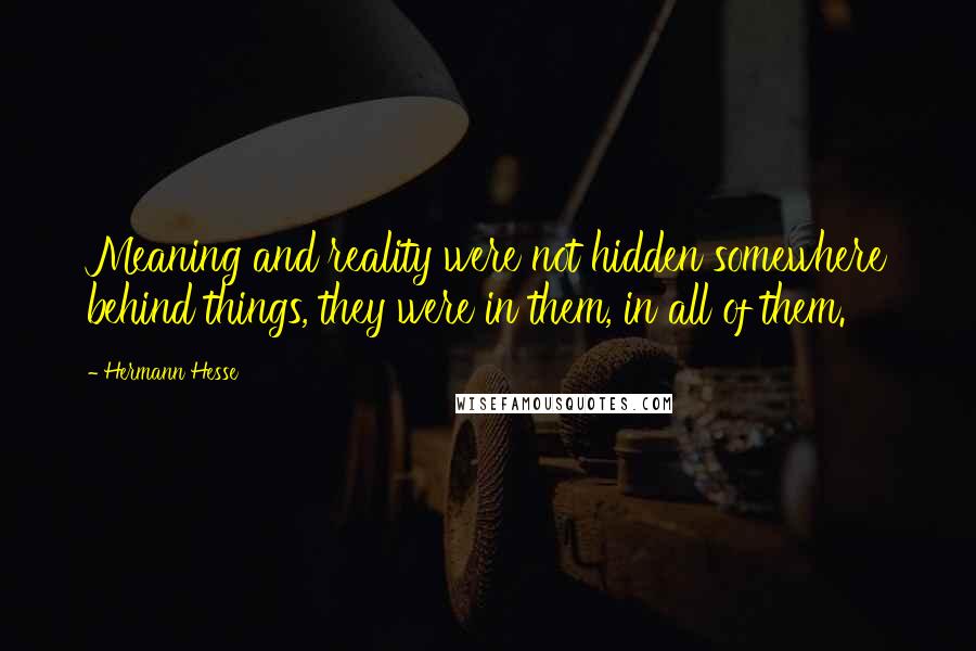 Hermann Hesse Quotes: Meaning and reality were not hidden somewhere behind things, they were in them, in all of them.