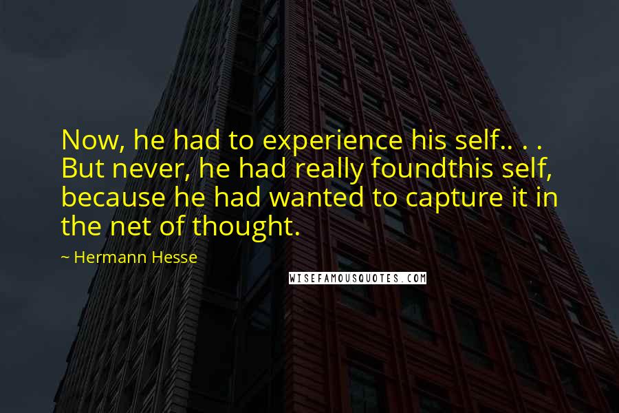 Hermann Hesse Quotes: Now, he had to experience his self.. . . But never, he had really foundthis self, because he had wanted to capture it in the net of thought.