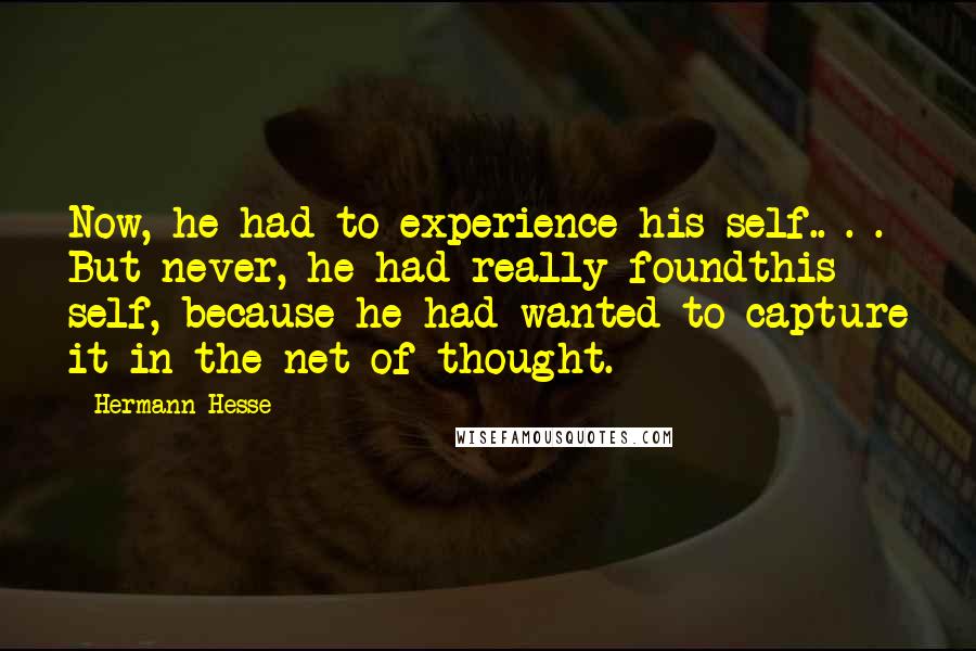 Hermann Hesse Quotes: Now, he had to experience his self.. . . But never, he had really foundthis self, because he had wanted to capture it in the net of thought.