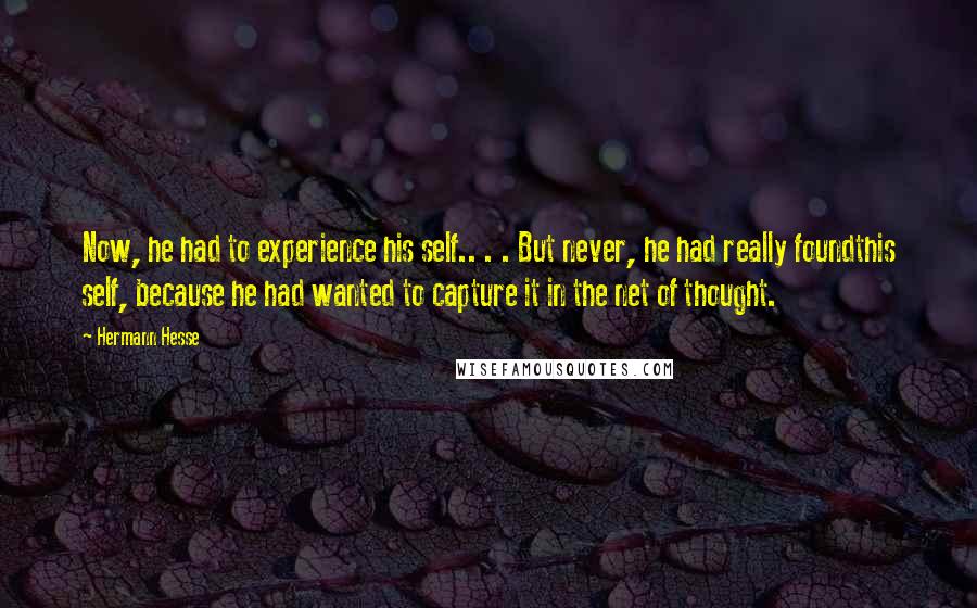 Hermann Hesse Quotes: Now, he had to experience his self.. . . But never, he had really foundthis self, because he had wanted to capture it in the net of thought.