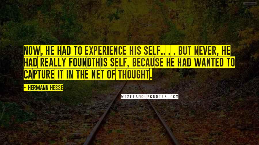 Hermann Hesse Quotes: Now, he had to experience his self.. . . But never, he had really foundthis self, because he had wanted to capture it in the net of thought.