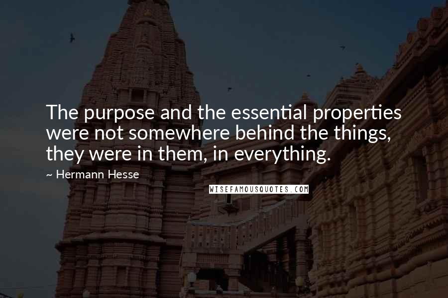 Hermann Hesse Quotes: The purpose and the essential properties were not somewhere behind the things, they were in them, in everything.