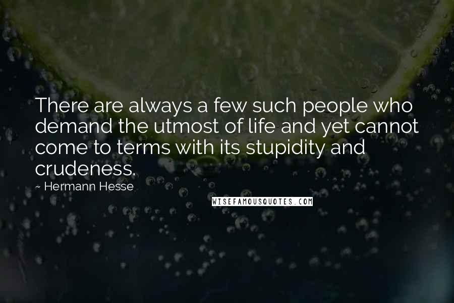 Hermann Hesse Quotes: There are always a few such people who demand the utmost of life and yet cannot come to terms with its stupidity and crudeness.