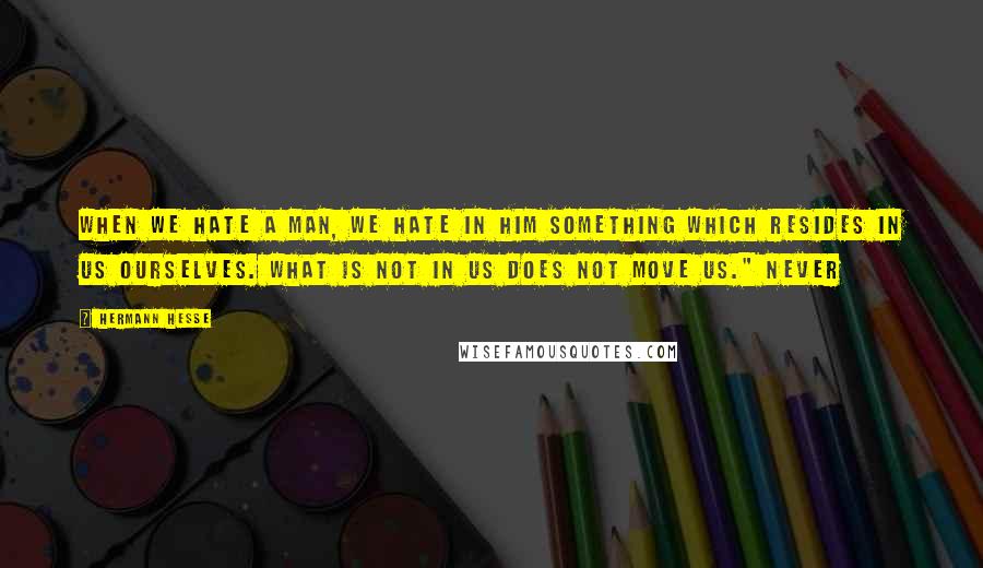 Hermann Hesse Quotes: When we hate a man, we hate in him something which resides in us ourselves. What is not in us does not move us." Never