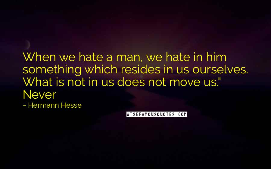 Hermann Hesse Quotes: When we hate a man, we hate in him something which resides in us ourselves. What is not in us does not move us." Never