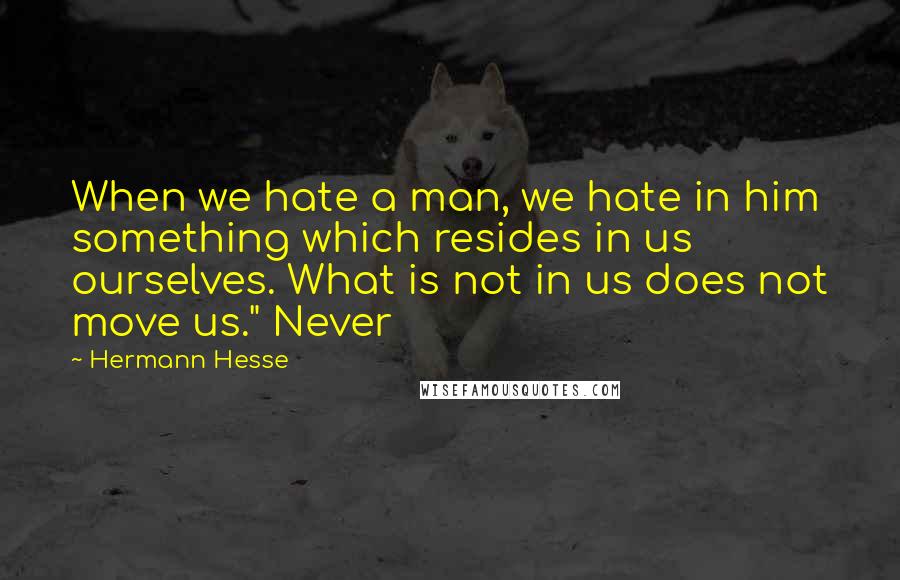 Hermann Hesse Quotes: When we hate a man, we hate in him something which resides in us ourselves. What is not in us does not move us." Never