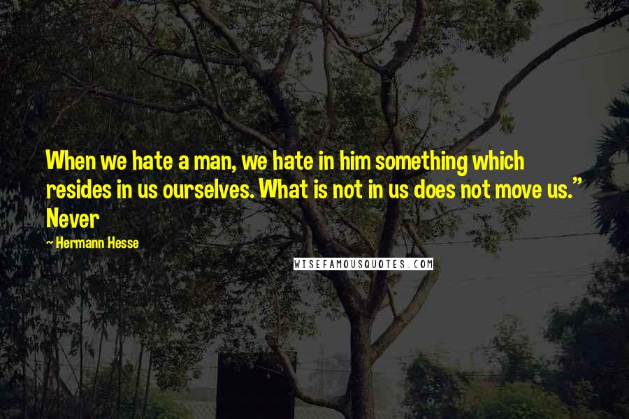 Hermann Hesse Quotes: When we hate a man, we hate in him something which resides in us ourselves. What is not in us does not move us." Never