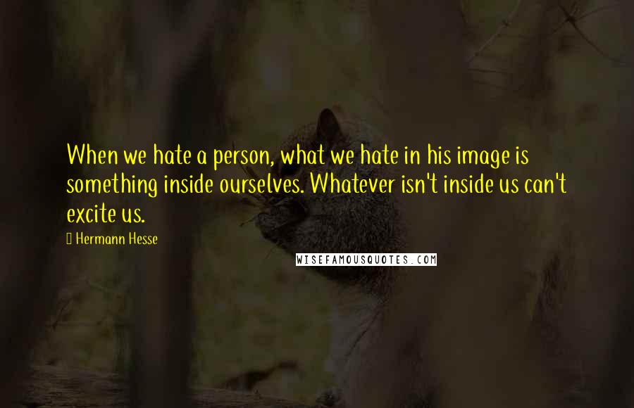 Hermann Hesse Quotes: When we hate a person, what we hate in his image is something inside ourselves. Whatever isn't inside us can't excite us.