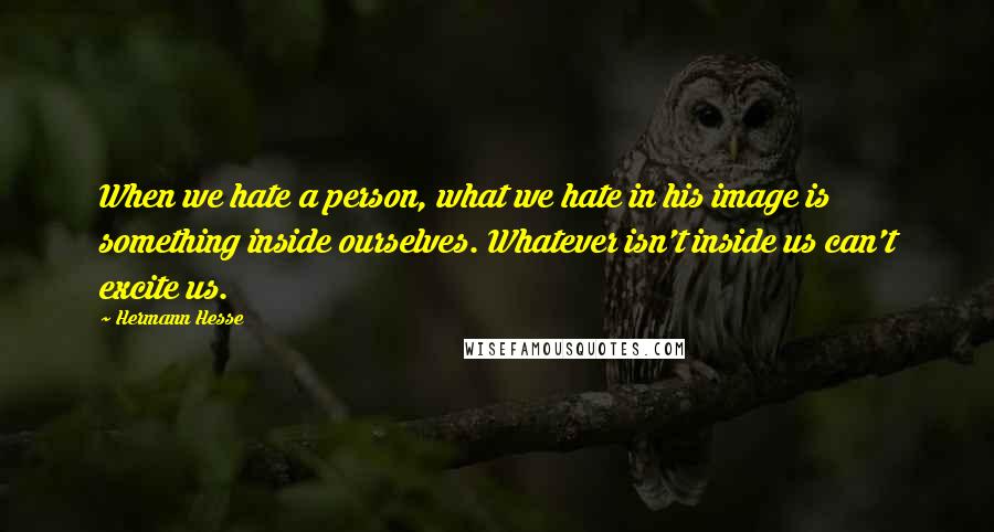 Hermann Hesse Quotes: When we hate a person, what we hate in his image is something inside ourselves. Whatever isn't inside us can't excite us.