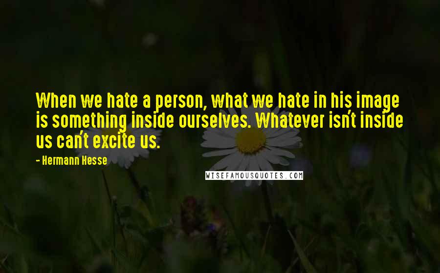 Hermann Hesse Quotes: When we hate a person, what we hate in his image is something inside ourselves. Whatever isn't inside us can't excite us.