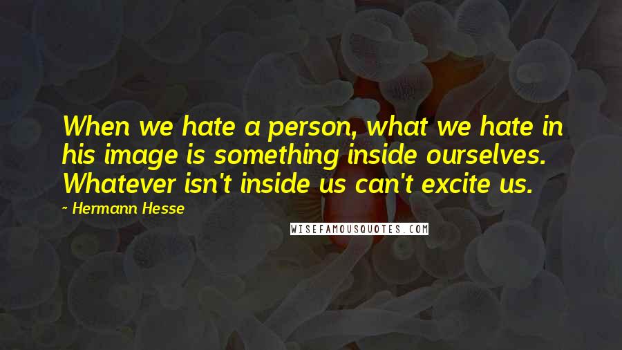 Hermann Hesse Quotes: When we hate a person, what we hate in his image is something inside ourselves. Whatever isn't inside us can't excite us.