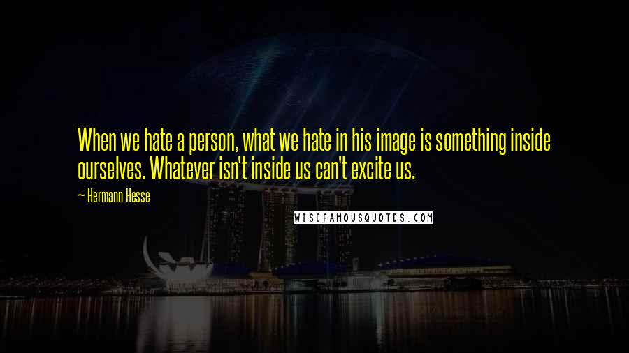 Hermann Hesse Quotes: When we hate a person, what we hate in his image is something inside ourselves. Whatever isn't inside us can't excite us.