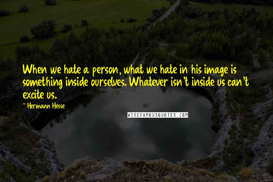 Hermann Hesse Quotes: When we hate a person, what we hate in his image is something inside ourselves. Whatever isn't inside us can't excite us.